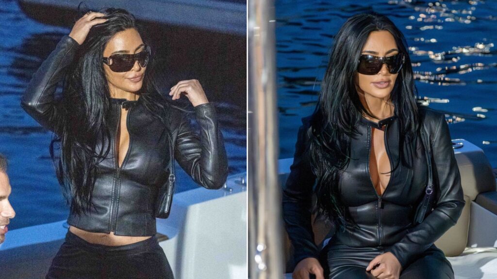 Kim Kardashian’s Gucci Racing Suit Is Ideal Grand Prix Attire Kim Kardashian wears a two-piece leather Gucci racing suit and carries a matching Gucci bag to support boyfriend Lewis Hamilton at the Monaco Grand Prix