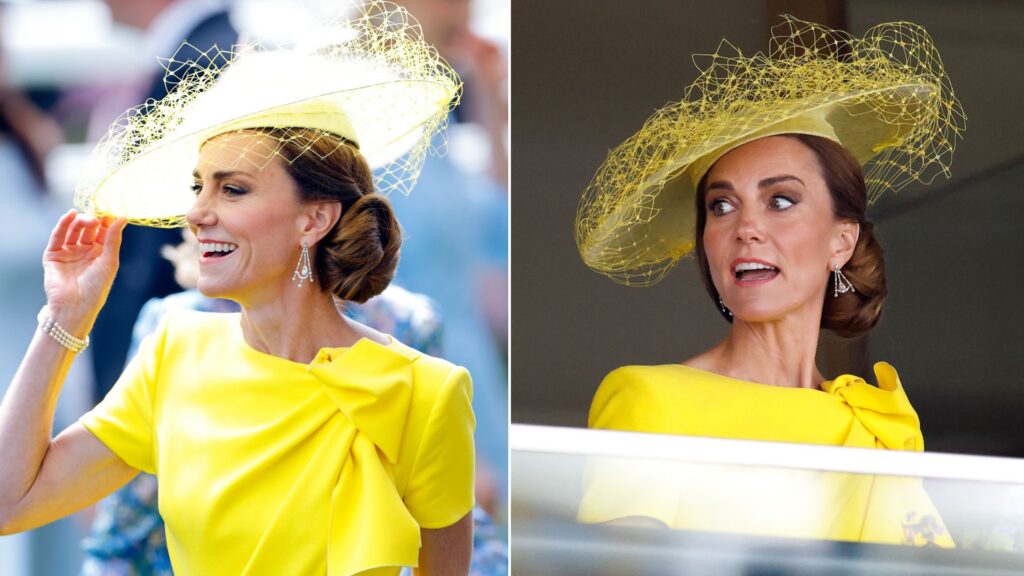 Kate Middleton wears a canary yellow dress with a matching hat to attend Day 2 of Royal Ascot 2026 at Ascot Racecourse on June 17, 2026