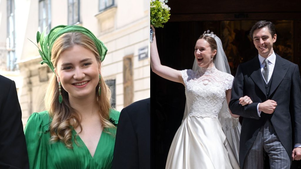 Princess Elisabeth of Belgium attends the wedding of Isabel von Habsburg-Lothringen and Charles of Palacio Gayt&aacute;n de Ayala at the Jesuit Church on July 25, 2026